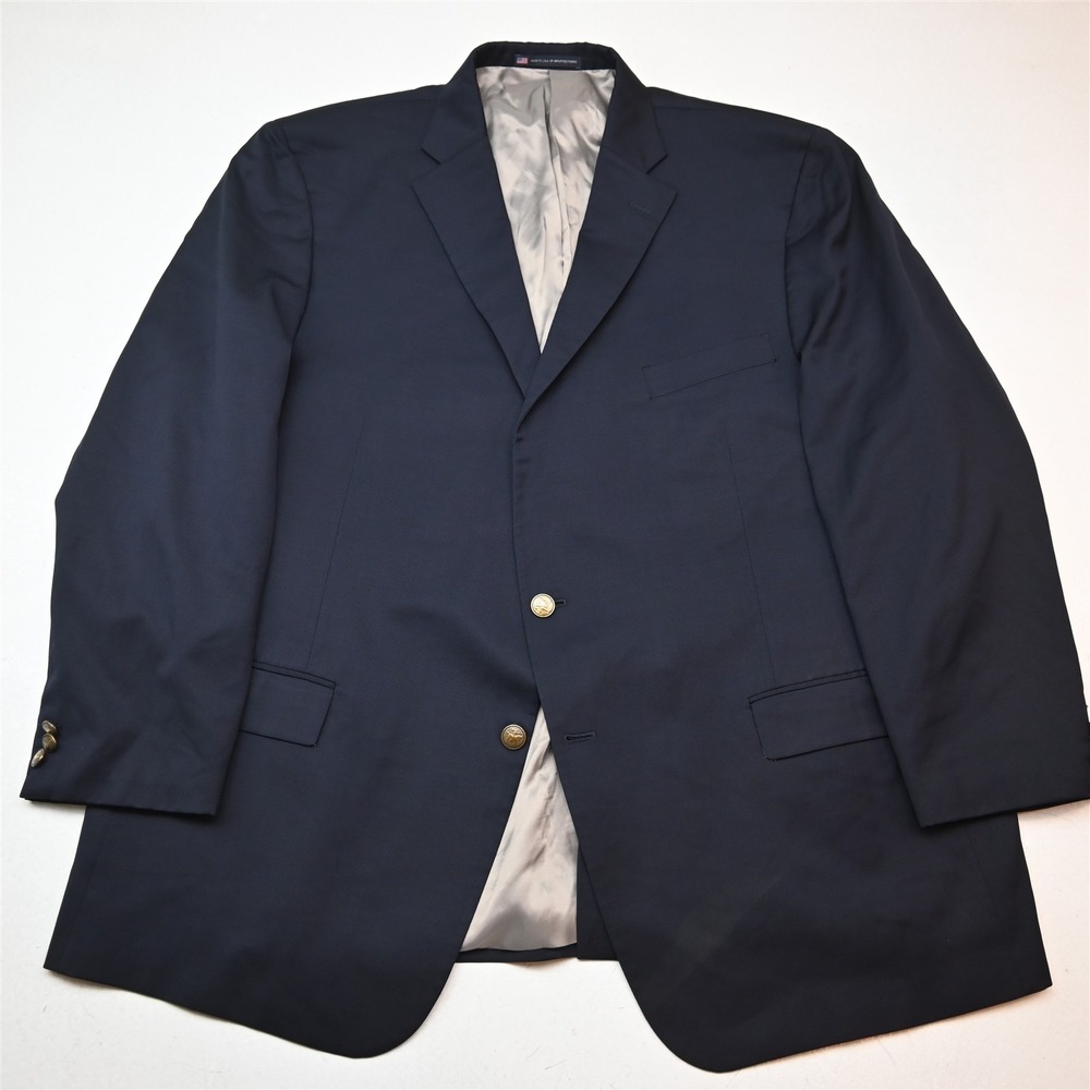 Hart Schaffner Marx 52R Navy Blue Wool USA Made Natural Shoulder Blazer Jacket